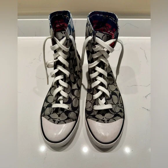 Coach Booney High-Top Sneakers with Monogram and Plaid Pattern - size 8.5B - Picture 2 of 6